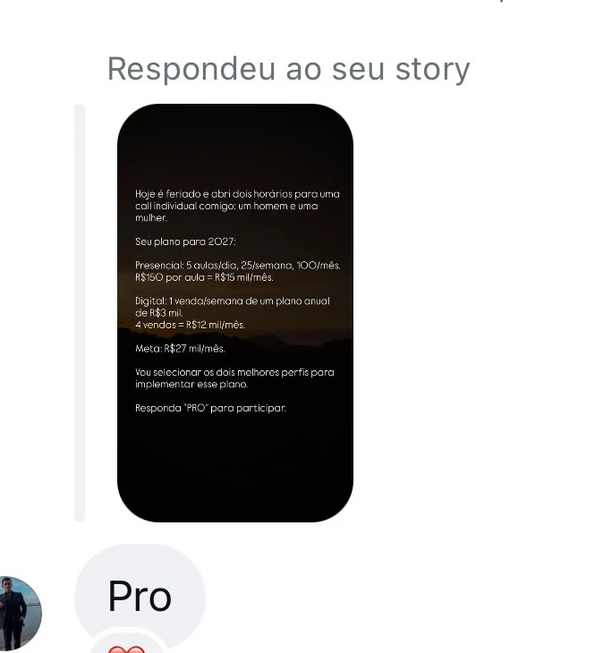 Story: um interessado responde a um Story.