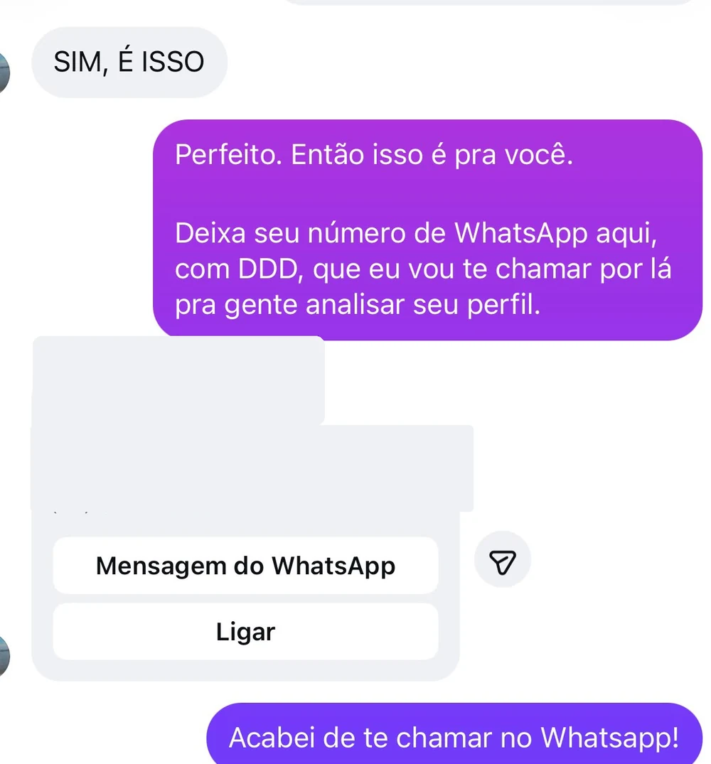 Direct: a conversa avança e ele deixa o contato.