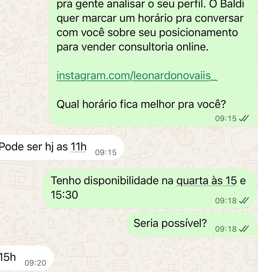 WhatsApp: a conversa continua e o atendimento é agendado.